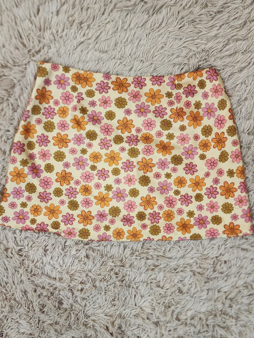 Cotton Candy Cream Mini Skirt with Pink & Orange Floral Print